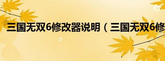 三国无双6修改器说明（三国无双6修改器）
