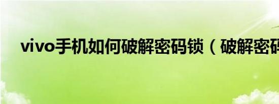 vivo手机如何破解密码锁（破解密码锁）