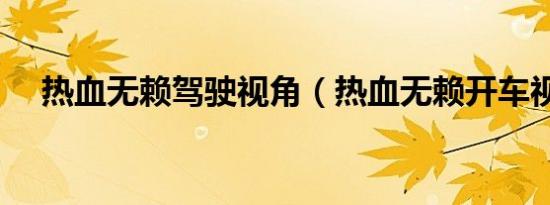 热血无赖驾驶视角（热血无赖开车视角）