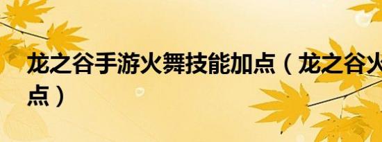 龙之谷手游火舞技能加点（龙之谷火舞pk加点）