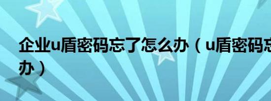 企业u盾密码忘了怎么办（u盾密码忘了怎么办）