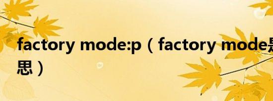 factory mode:p（factory mode是什么意思）