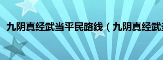 九阴真经武当平民路线（九阴真经武当pk）