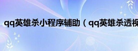 qq英雄杀小程序辅助（qq英雄杀透视辅助）