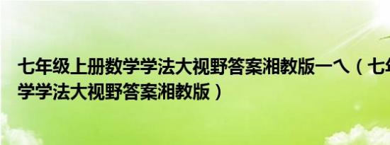 七年级上册数学学法大视野答案湘教版一乀（七年级上册数学学法大视野答案湘教版）