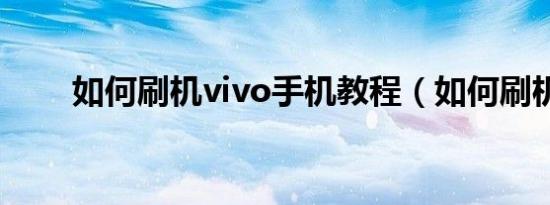 如何刷机vivo手机教程（如何刷机）