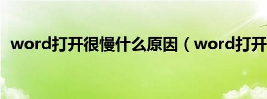 word打开很慢什么原因（word打开很慢）