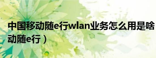 中国移动随e行wlan业务怎么用是啥（中国移动随e行）