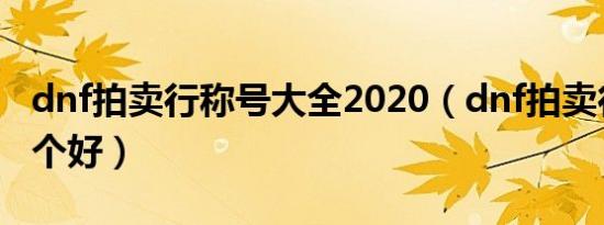 dnf拍卖行称号大全2020（dnf拍卖行称号哪个好）