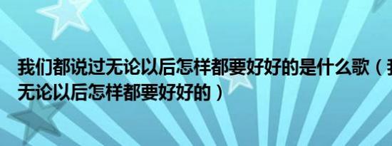 我们都说过无论以后怎样都要好好的是什么歌（我们都说过无论以后怎样都要好好的）