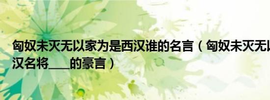匈奴未灭无以家为是西汉谁的名言（匈奴未灭无以家为是西汉名将____的豪言）