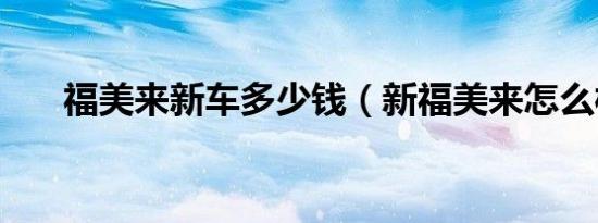 福美来新车多少钱（新福美来怎么样）