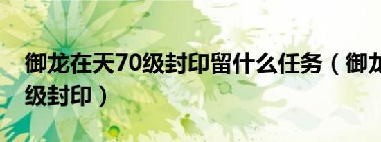御龙在天70级封印留什么任务（御龙在天70级封印）