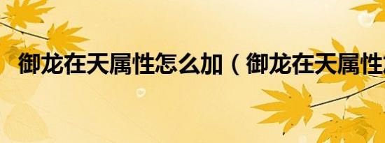 御龙在天属性怎么加（御龙在天属性加点）