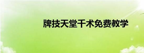 牌技天堂千术免费教学