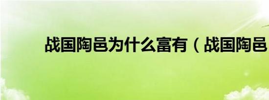 战国陶邑为什么富有（战国陶邑）