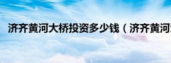 济齐黄河大桥投资多少钱（济齐黄河大桥）