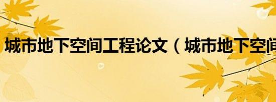 城市地下空间工程论文（城市地下空间工程）