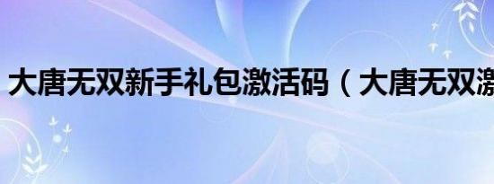 大唐无双新手礼包激活码（大唐无双激活码）