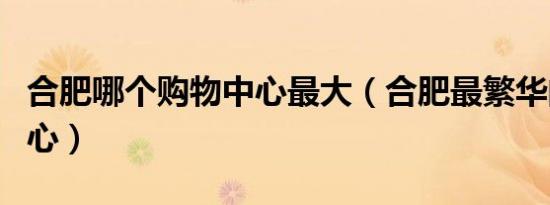 合肥哪个购物中心最大（合肥最繁华的购物中心）