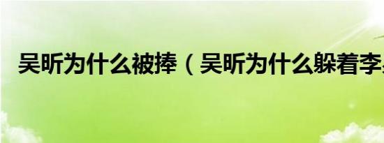 吴昕为什么被捧（吴昕为什么躲着李易峰）
