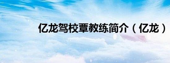 亿龙驾校覃教练简介（亿龙）