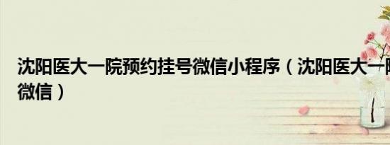 沈阳医大一院预约挂号微信小程序（沈阳医大一院预约挂号微信）