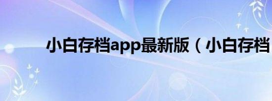 小白存档app最新版（小白存档）
