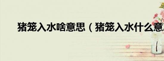 猪笼入水啥意思（猪笼入水什么意思）
