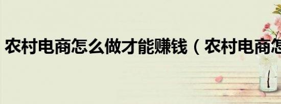 农村电商怎么做才能赚钱（农村电商怎么做）