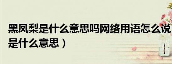 黑凤梨是什么意思吗网络用语怎么说（黑凤梨是什么意思）
