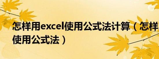 怎样用excel使用公式法计算（怎样用excel使用公式法）