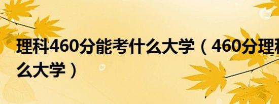 理科460分能考什么大学（460分理科能上什么大学）