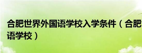 合肥世界外国语学校入学条件（合肥世界外国语学校）