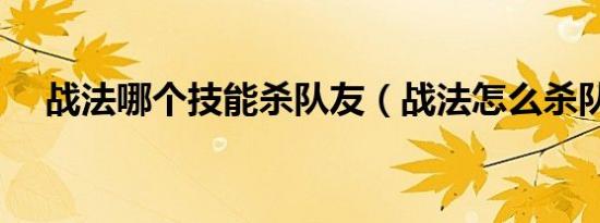 战法哪个技能杀队友（战法怎么杀队友）