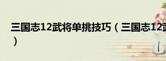 三国志12武将单挑技巧（三国志12武将单挑）