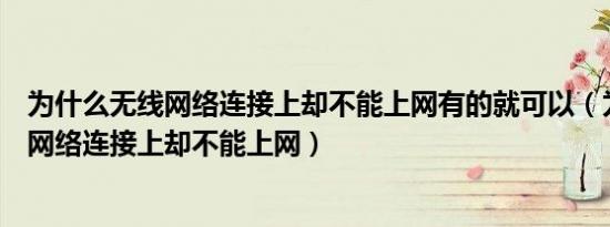 为什么无线网络连接上却不能上网有的就可以（为什么无线网络连接上却不能上网）