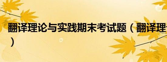 翻译理论与实践期末考试题（翻译理论与实践）
