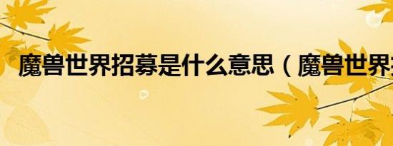 魔兽世界招募是什么意思（魔兽世界招募）