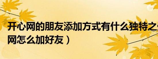 开心网的朋友添加方式有什么独特之处（开心网怎么加好友）