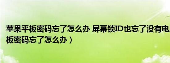 苹果平板密码忘了怎么办 屏幕锁ID也忘了没有电脑（苹果平板密码忘了怎么办）