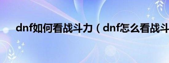 dnf如何看战斗力（dnf怎么看战斗力）