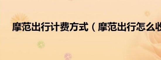 摩范出行计费方式（摩范出行怎么收费）