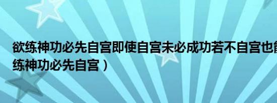 欲练神功必先自宫即使自宫未必成功若不自宫也能成功（欲练神功必先自宫）