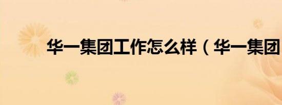 华一集团工作怎么样（华一集团）