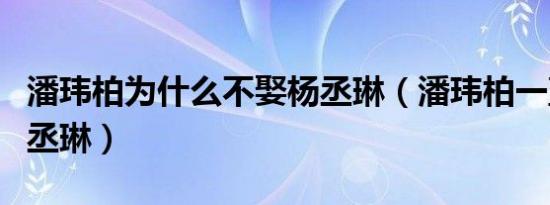 潘玮柏为什么不娶杨丞琳（潘玮柏一直喜欢杨丞琳）