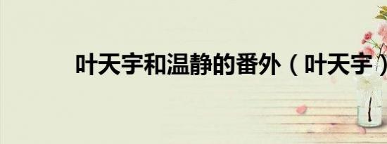 叶天宇和温静的番外（叶天宇）