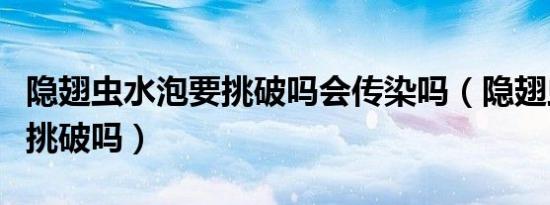 隐翅虫水泡要挑破吗会传染吗（隐翅虫水泡要挑破吗）