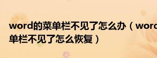 word的菜单栏不见了怎么办（word2007菜单栏不见了怎么恢复）