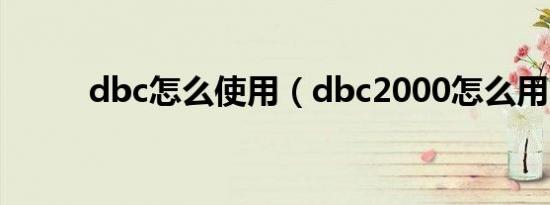 dbc怎么使用（dbc2000怎么用）